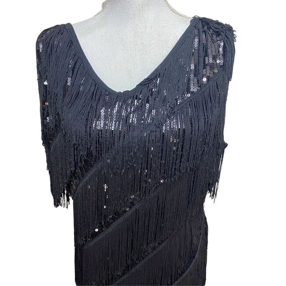 Pretty Guide Womens Black Sequin Tassels Gatsby Dress Large - Picture 2 of 6